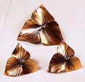 Copper Covered Sterling Trillium Shaped Pin and Clip Earrings