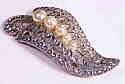 Art Deco pearl and silver leaf pin
