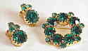 Emerald green rhinestone circle pin and clip earrings