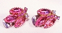 Flamboyant Fuchsia Navette & Round Rhinestone Clip Earrings 